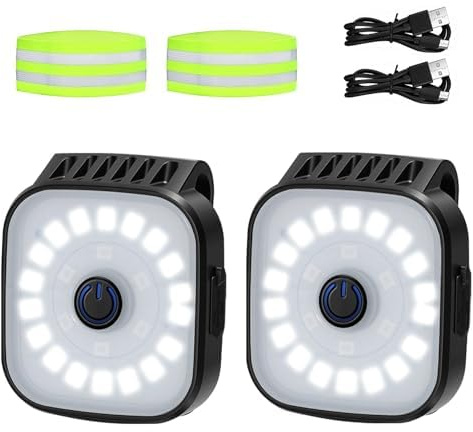2 Stück LED Clip Lampe, Lauflicht Joggen Clip USB, Clip Lampe Outdoor USB Wiederaufladbar, Jogging Licht mit 4 Licht Modus, Geeignet Zum Joggen, Wandern, Laufen, Angeln, Campen, Trekking Usw