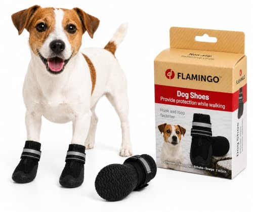 Flamingo hundeschuhe - Gayo - 2 stück - schwarz - XS - 6,2x5,9x11,9 cm - atmungsaktives mesh - Harte Sohlen - rutschfest - reflektierend