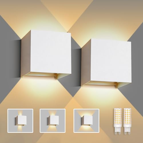 OMBRAT LED G9 Wandleuchte Außen/Innen, IP65, 3000K Sandweiß, 2er Set | Austauschbares G9-Leuchtmittel, 9W 700lm und 0-120° Abstrahlwinkel für Hauswand, Terrasse, Balkon und Flur