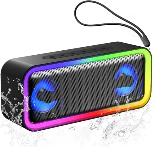IKT Bluetooth Lautsprecher mit Licht, Musikbox Bluetooth 5.4, 30W Stereo Bass Boost, IPX7 Wasserdicht, 7 RGB Lichtmodi, 30h Spielzeit, Party-Lautsprecher für Innen & Outdoor, TWS, AUX, TF-Karte