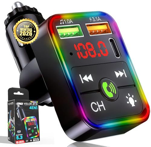 | UTENSILIFY® Transmisor FM Bluetooth Coche Premium | Bluetooth Coche + Cargador Ultra RÁPIDO | Manos Libres | Cargador Carga Rapida|Accesorios Auto | MP3 Reproductor | Bluetooth 5.3