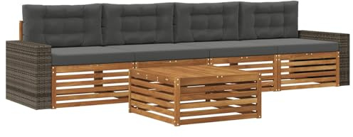 vidaXL Outdoor-Sofagarnitur mit Kissen 5 pcs Natur und Anthrazit, Gartenmöbel, Moderne Sitzgruppe, L-förmiges Sofa für Terrasse, relaxen im Lounge-Stil