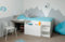 MILKY Jugendbett Kinderbett 120 x 60 cm mit 2 Schubladen und Schreibtisch, Jugendzimmer Kinderzimmer, Spanplatte, weiß, 135 x 203 x 90 cm