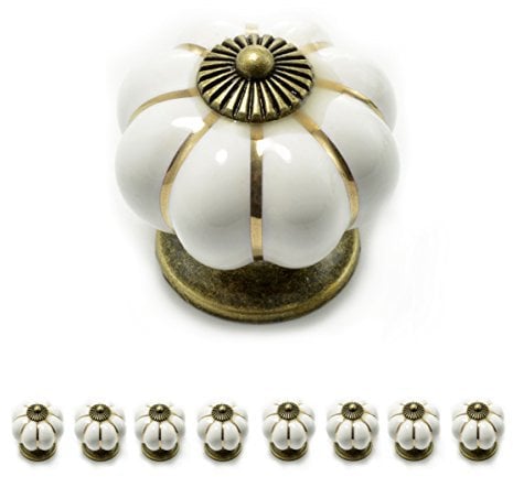 Ganzoo Set Möbelknöpfe „Krone“ aus Porzellan mit antik Bronze Verzierung, (Set in vielen verschiedenen Farben erhältlich) Vintage Schrankknauf aus Keramik, Möbelgriff, Marke (8er SET, Weiß)
