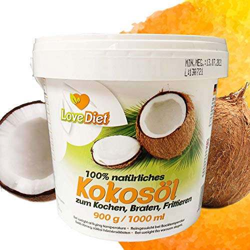 LoveDiet Coconut Oil, Kokosfett, Kokosöl, Kokosnussöl, Geschmacksneutral, Raffiniert und Desodoriert, Kokosöl für Tiere 1000ml