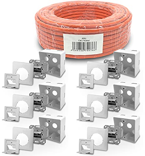 ARLI CAT 7 100m Verlegekabel Netzwerkkabel CAT.7 + 6x Cat6a Netzwerkdose LAN Halogenfrei Installationskabel S/FTP CAT7 PIMF Kabel Netzwerk Verkabelung Datenkabel AWG23/1 100 m Netzwerk Cat 6a Dose