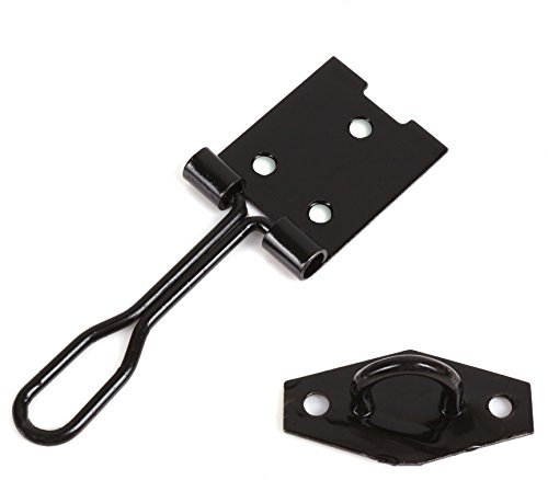 2X Black 75mm Wire Hasp & Staple Latch/Lock for Cupboards/Hutches/Cages/Sheds