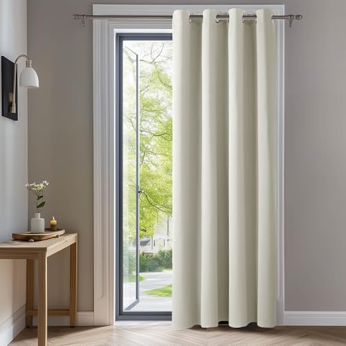 Deconovo Blackout Curtains Thermal Insulated Room Darkening Curtains Energy Saving Super Soft Eyelet Curtains for Bedroom 55 x 110 Inch Light Beige 1 Panel
