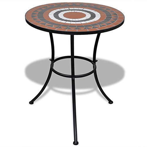 Tidyard Table de Mosaïque, Table de Basse Solide et Robuste 60 cm Terre Cuite/Blanc