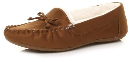 AJVANI Winter Faux Sheepskin Fur Lined Grip Sole Boat Shoes Moccasins Slippers Size 3 36