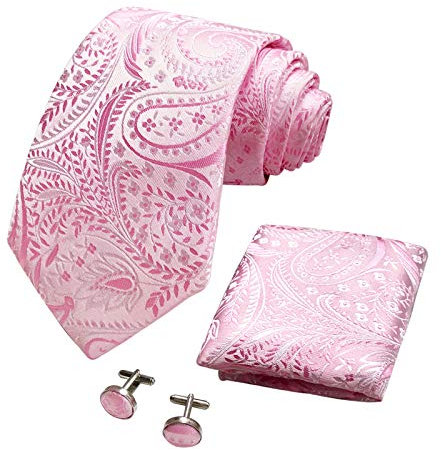 CANGRON Homme Cravate Paisley Rose Cravate avec Boutons de Manchette Pochette + Coffret DLSP8FS
