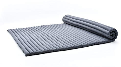 Leewadee Faltbare Bodenmatratze - Japanischer Rollbarer Futon - Tatami Faltmatte - Gästebett - Camping Matratze - Thai Massage Matte, Kapok Füllung, 190 x 145 cm, Anthrazit