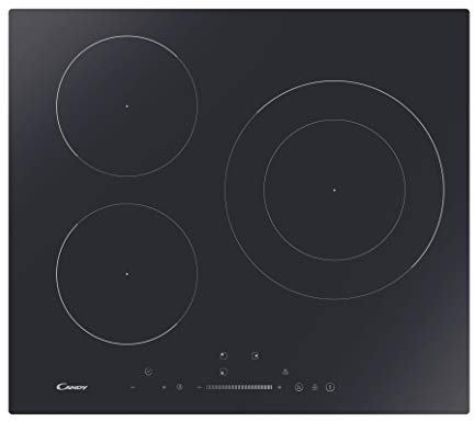 Candy CIDSCS633TT, Placa inducción, 3 fuegos, Paellero doble corona 28 cm, Temporizador, 9 niveles de potencia, 6900W, Booster, Negro, 52x59 cm
