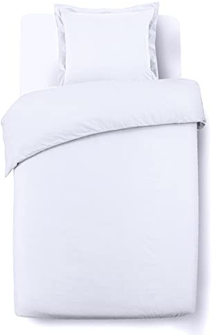Vision Bettwäsche Uni weiß – Bettbezug 140 x 200 cm mit 1 Kissenbezug für Einzelbett – 100% Baumwolle