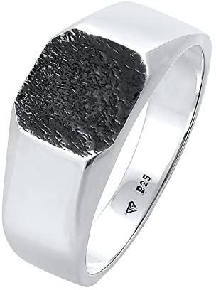 Kuzzoi Siegelring Herrenring quadratisch matt oxidiert in 925 Sterling Silber massiv, Klassischer Herren Silberring 11mm breit, Band Ring für Männer in der Ringgröße 60 – 66, 0603521921 (58)