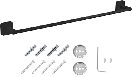 JASSFERRY Wall Mounted Towel Rail 600 mm Single Mount Bath Towel Storage Bar Rod Black