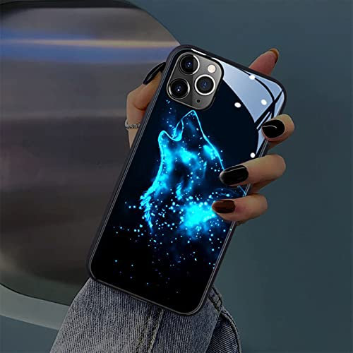 Kompatibel mit LED-Licht, bunt, leuchtend, gehärtetes Glas, Rückseite, stoßfest, für coole Frauen und trendige Männer, iPhone leuchtende Schutzhülle für Anrufe, Musik-Blitz, Senden Sie gehärtete Folie