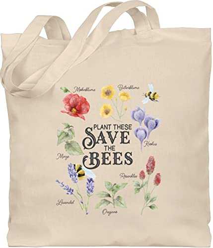 Shirtracer Baumwolltasche - Blumen & Pflanzen - Save the bees - Rettet die Bienen - Unisize - Naturweiß - pflanze bee stoffbeutel plant biene beuteltasche plants lover jute blume jutebeutel flowers