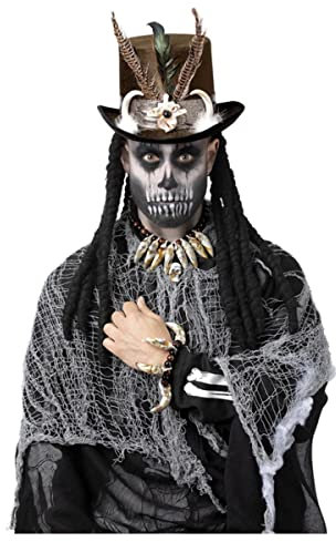 Smiffys Voodoo Schäbiger Elfenbein-Schmuckset, mit perlenbesetzter Totenkopf-Halskette und Armband Halloween