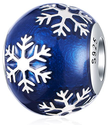 Blaue Emaille Schneeflocke Weihnachts Charms, fit Pandora Weihnachten Armband, 925 Sterling Silber Christmas Snowflake Perlen, Geschenk für Frauen/Tante/Cousin/Nichte