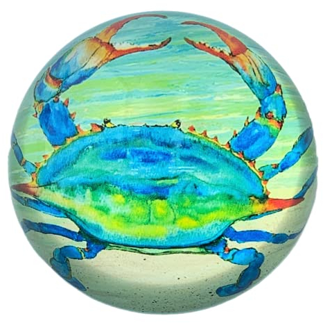 Value Arts Chesapeake Blue Crab Paperweight, Glass Dome, Gift Box, 3 Diameter