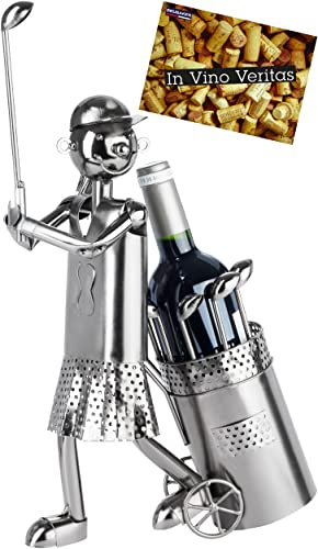 BRUBAKER Flaschenhalter Golfspielerin beim Abschlag - Metall Skulptur Golf Geschenk für Golferin Golf-Fans und Sportler - Weinflaschenhalter Wein Dekoration mit Geschenkkarte