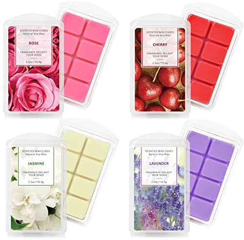 Scent-Hi Duftwachswürfel, Wachswürfel, 100% Sojawachs-Würfel, für Heimdekoration Wachserwärmer, 4 x 2,5 oz, Rose, Lavendel, Jasmin, Kirsche Duftwachs