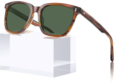 CARFIA Square Acetate Polarized Sunglasses for Men UV400 Protection
