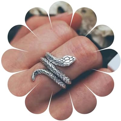 Aneneiceera Gothic Schlange Knöchel Ring Punk Aussage Schlange Manschette Ringe Vintage Silber Kobra Wrap Ring Geist Schlange Halloween Tier Medusa Kostüm Ring Für Frauen Mädchen