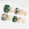 Sun&Beam Nails Handmade Press-on Short Round Green Gold Hand-Painted Elegant glossy Design Fashion False Nail Tips 10 Pcs Set (#076 S)