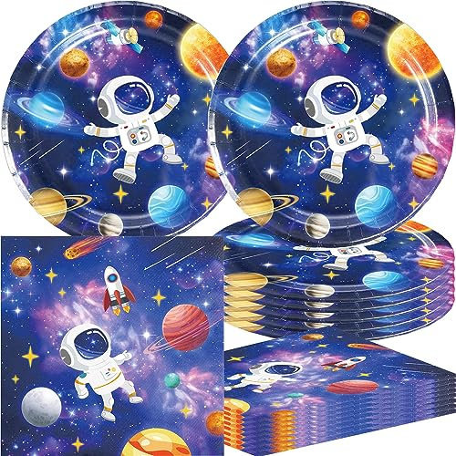 Frerand 40Pcs Outer Space Party Supplies include 20 plates, 20 napkins for the Space Them Birthday Party Decoration