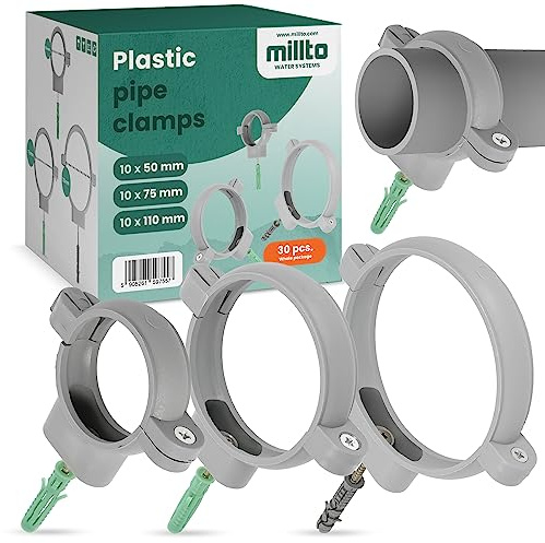 10x Millto™ Rohrschelle Halterung Rohr Klemme 50/75/110mm Stockschraube Dübel Stockschraube Dübel Rohrhalter Wasserrohrhalter Abwasserrohrschelle Kanalisationsrohrschelle Abwasserrohrhalterung