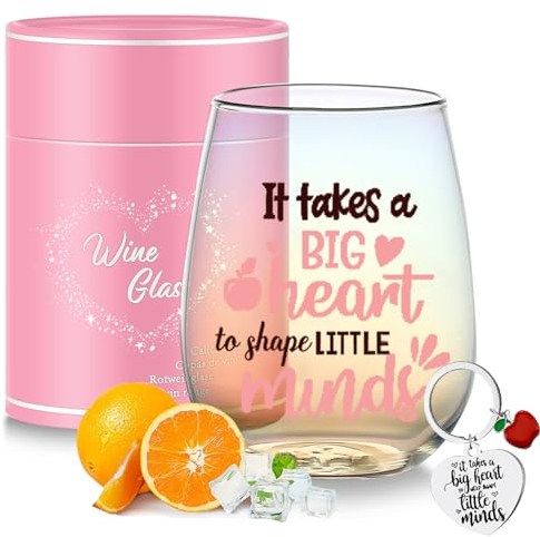 Yalucky Teacher Gifts for Women Stemless Wine Glasses Thank You Gift Personalised Graduation Birthday Leaving Retirement Appreciation Christmas Cool Cute Funny Gifts for Teachers her Best Wine Glass