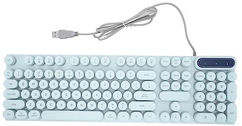 Asixxsix Retro Wired Gaming Keyboard, Led Backlit Typewriter Style Mechanical Gaming Keyboard with 104 Round Keys, Multimedia Keys, Ergonomic USB Keyboard for Office Desktop Laptop (Blue)