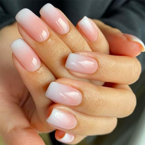 YINGJEE Press On Nails Mittel Französischer Tipp, Künstliche Nägel Acryl Nägel mit Nagelkleber Aufkleber, Mandel Makaron Künstliche Nägel 24 Stück Kunstnägel Fingernägel (01-White French Swoosh)