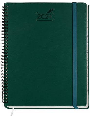 BEZEND Kalender 2024 A4 Ringbuch PU-Leder Softcover [Dunkelgrün] Terminplaner 2024 Wochenkalender Vertikal 1 Woche 2 Seiten | Spiralkalender 2024 mit Monatliche Registerkarten