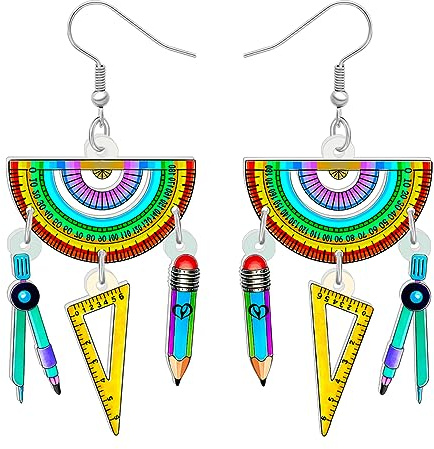 LONYOO Zurück zu Schule Bleistift Ohrringe Baumeln Acryl Schreibwaren Schmuck lustig Globus Geschenke für Lehrer Tag Frauen Mädchen Kinder Charms
