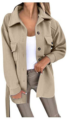 Chnnamzu Wollmantel Damen Wintermantel Herbst Winter Jacke Trenchcoat Damen mit Gürtel Mit Tasche Wolle Coat Elegant Wollmantel übergangsjacke Wolljacke Parka Mäntel Winterjacke