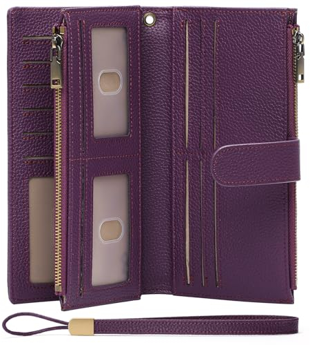 GOIACII Portefeuille Femme Cuir avec Blocage RFID Grande Femmes Embrayage avec Plusieurs Emplacements pour Cartes et Fermeture éclai,Vintage