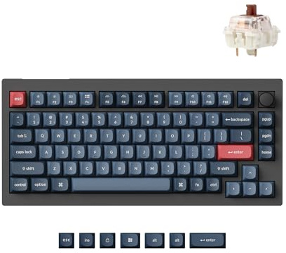 Keychron V1 Max Custom Wirless Mechanische Tastatur, 2.4 GHz/Bluetooth/Kabelgebunden 82 Tasten RGB QMK/VIA Programmierbare Makros, Hot-Swap Gateron Braun Schalter für Mac Windows, US ANSI Layout