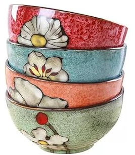 Ceramic Bowls For Kitchen, 28oz - Bowl Set of 4 - For Cereal, Salad, Pasta, Soup, Ramen, Serving etc - Dishwasher, Microwave, and Oven Safe - For Breakfast, Lunch and Dinner (Blue+Red+Green+Pink)