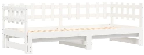 vidaXL Tagesbett, Ausziehbar Schlafsofa mit Lattenrost, Bettsofa Gästebett für Schlafzimmer Wohnzimmer, Sofa Bett Ausziehbett, Weiß 2X(80x200) cm Massivholz Kiefer