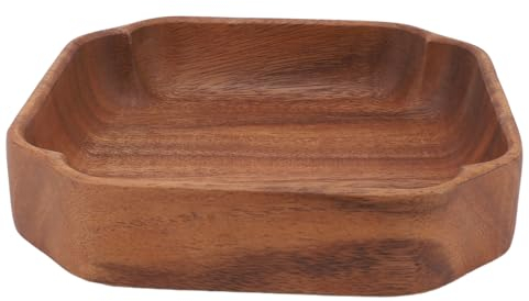 Bandeja de Madera para Servir, Plato Ecológico de Madera Tallada a Mano para Ensalada, Postre, Merienda de Fruta, Fácil de Limpiar (Cuadrado)