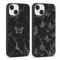 Coalbooliy 2 Stück Handyhülle für iPhone 13/iPhone 14 6,1, Aesthetic Muster Marmor Schmetterling Design Hülle mit KameraSchutz und BildschirmSchutz, Schwarz Silikon Stoßfestes Schutzhülle, 01