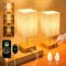 Touch Control USB Table Lamp Set of 2,Dimmable Nightstand Lamps with USB Charging Ports,Small Touch Lamp with Wood-grain Base ＆ Beige Fabric Shade for Bedroom Living Room Children's room,Bulb Included