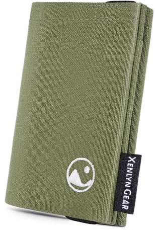 XENLYN GEAR Portefeuille minimaliste pour homme – Porte-cartes de crédit à trois volets avec blocage RFID, tissu en nylon imperméable, ultra fin et léger – Poche avant pour 12 cartes, vert, 9.5cm,