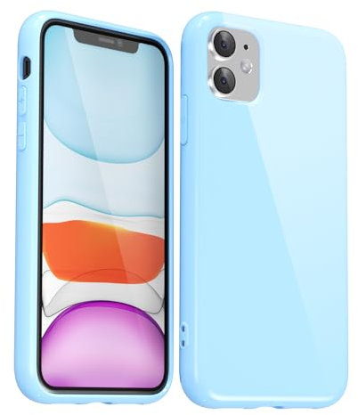 Svanove for iPhone 11 Case Silicone, Glossy Soft Rubber Gel Jelly Cute Protective Plastic Simple Plain Phone Case Cover for Women Girl, Slim Thin Flexible Shockproof TPU, Light Blue
