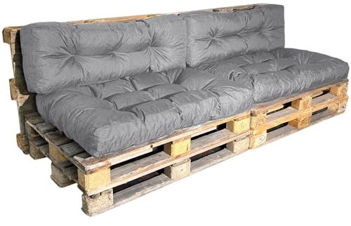 bananair - Palettenkissen Outdoor Set x2 - Bequem, Robuster, UV-beständiger & Wasserabweisender - Ideal für Europaletten, Palettenmöbel (2 Sitzkissen 120x80 + 2 Rückenkissen 120x40, Grau)
