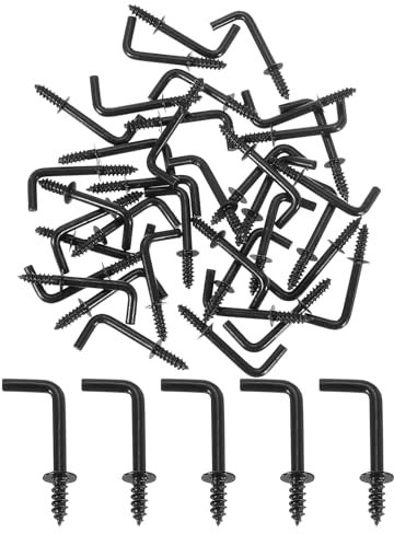 sourcing map Lot de 50 crochets en forme de L, crochets à angle droit de 1,6 cm en acier au carbone, petits crochets à vis en forme de 7 crochets à angle droit pour suspension, noir