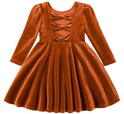 Miipat Bébé Fille Robe de Velours Petite Fille Robe à Manches Longues Automne Hiver élégant Enfant Princesse Fête d'anniversaire Mariage Vêtements 90 2-3 Ans
